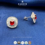Elegant Ruby Red Stone 925 Silver Jewellery Set with Halo CZ – Rhodium Plated - Image 4