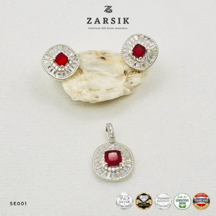Ruby Red 925 Silver Jewellery Set