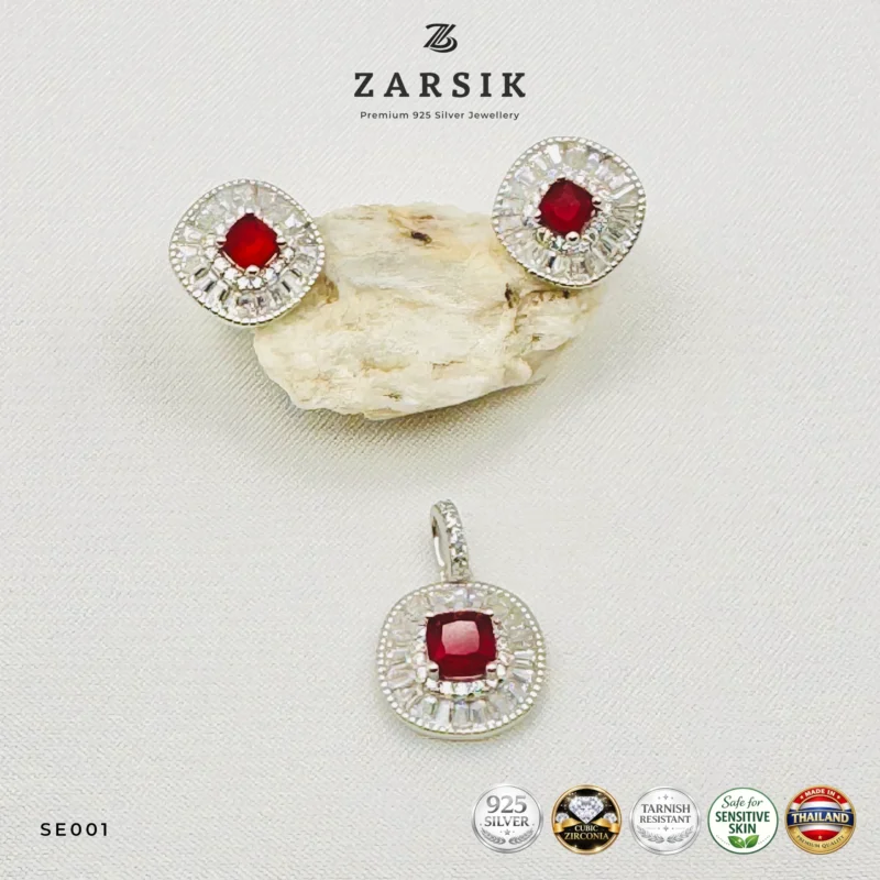Ruby Red 925 Silver Jewellery Set