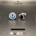 Royal Blue Halo Cluster Pendant & Earrings Set in Rhodium Plated 925 Silver - Image 4