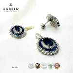 Royal Blue Halo Cluster Pendant Set