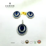 Royal Blue Halo Cluster Pendant Set