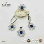 Royal Blue Jewellery Set with Cubic Zirconia in 925 Silver