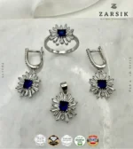 Midnight Sunburst 925 Sterling Silver Jewellery Set with Royal Blue Synthetic Stone & Cubic Zirconia - Image 4