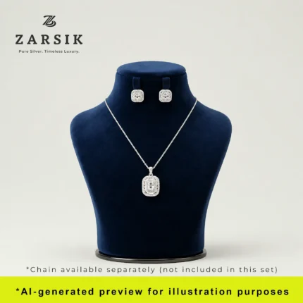 Elegant 925 Sterling Silver Cubic Zirconia Pendant & Earring Set