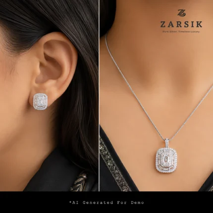 925 Silver Pendant and Earring Set Try On