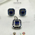 925 Silver Royal Blue Sapphire & CZ Jewelry Set