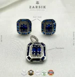 925 Silver Royal Blue Sapphire & CZ Jewelry Set