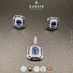 Art Deco 925 Silver Royal Blue Sapphire and CZ Jewelry Set - Rhodium Plated - Image 4