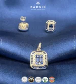 Art Deco 925 Silver Royal Blue Sapphire and CZ Jewelry Set - Rhodium Plated - Image 5