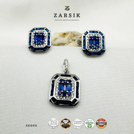 Royal Blue Sapphire and CZ Jewelry Set