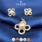 925 Sterling Silver Freshwater Pearl & CZ Clover Jewelry Set - Image 5