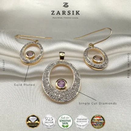 925 Silver Gold Plated Real Diamond Halo Jewelry Set