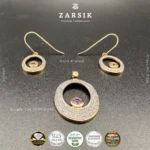 925 Silver Gold Plated Real Diamond Halo Jewelry Set - Image 5
