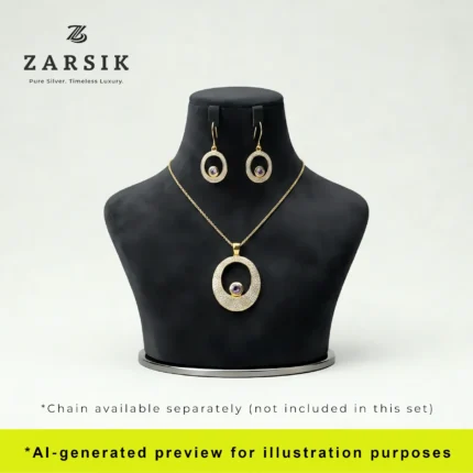 925 Silver Gold Plated Real Diamond Halo Jewelry Set displayed on dummy