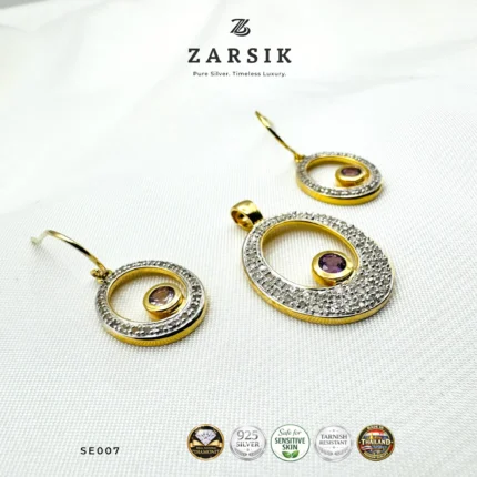 Gold Plated Real Diamond Halo Jewelry Set