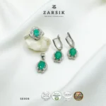 Natural Emerald Jewelry Set in Rhodium-Plated 925 Sterling Silver