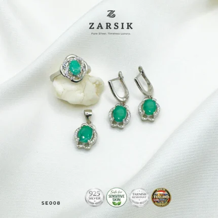 Natural Emerald Jewelry Set in Rhodium-Plated 925 Sterling Silver