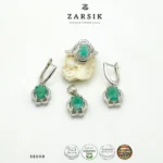 Natural Emerald Jewelry Set in Rhodium-Plated 925 Sterling Silver