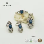 Natural Sapphire and Marcasite Jewelry Set - 925 Sterling Silver