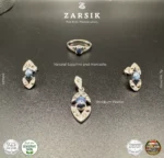 Natural Sapphire and Marcasite Jewelry Set - 925 Sterling Silver - Image 5