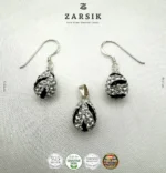 Black and White Crystal Pendant and Earrings Set - Rhodium Plated 925 Silver - Image 4