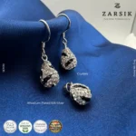 Black and White Crystal Pendant and Earrings Set - Rhodium Plated 925 Silver - Image 5