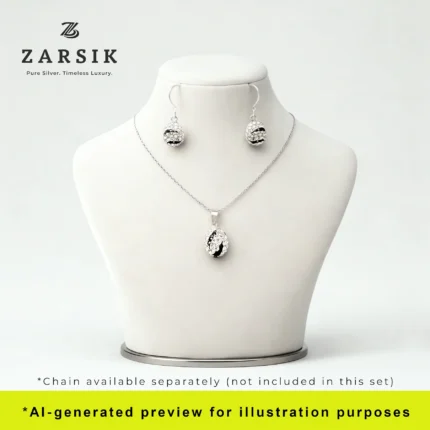 925 Silver Crystal Pendant and Earrings Set displayed on dummy