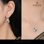 Black and White Crystal Pendant and Earrings Set try on