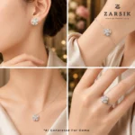 Radiant Sparkle Floral 925 Sterling Silver Jewelry Set Try On