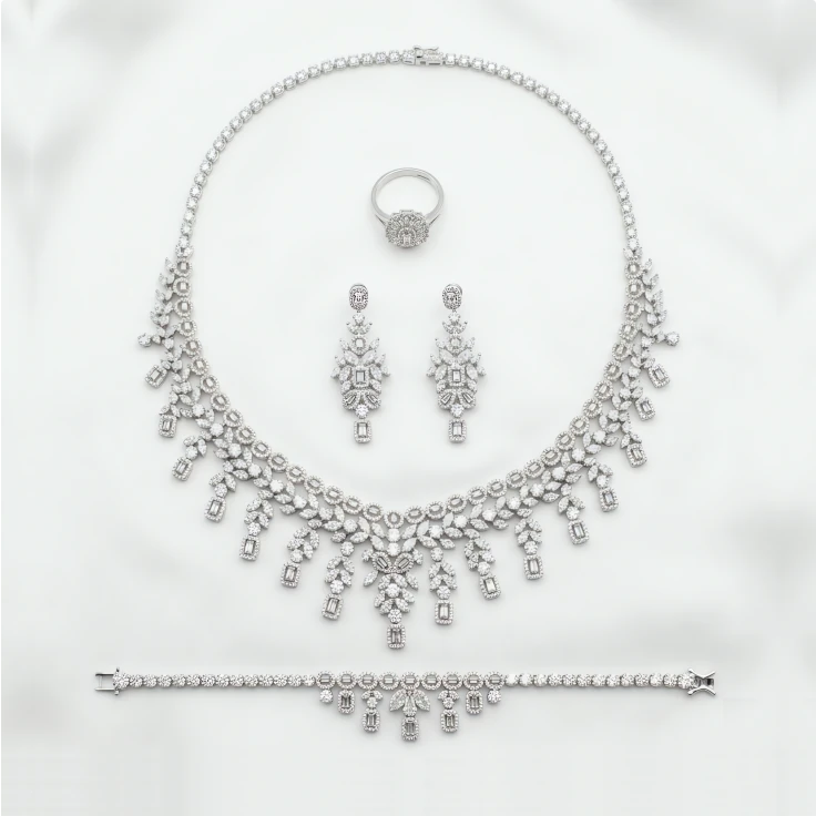 Elegant bridal jewellery set featuring premium silver craftsmanship