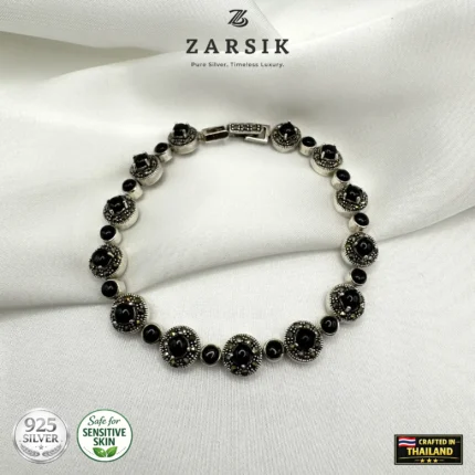 Oxidized 925 Sterling Silver Marcasite Bracelet