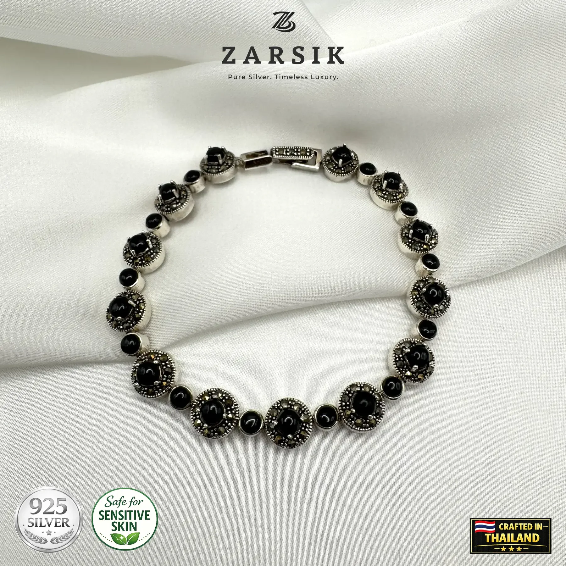 BR008 - Oxidized 925 Sterling Silver Marcasite Bracelet Oxidized 925 Sterling Silver Marcasite Bracelet