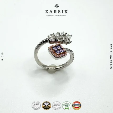Dual Elegance Lavender Zirconia & Marquise Cluster Ring – 925 Silver
