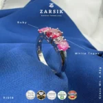 925 Sterling Silver Ruby and White Garnet Ring