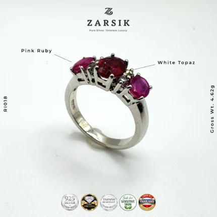 Luxury Genuine Pink Ruby and White Topaz Ring – 925 Sterling Silver