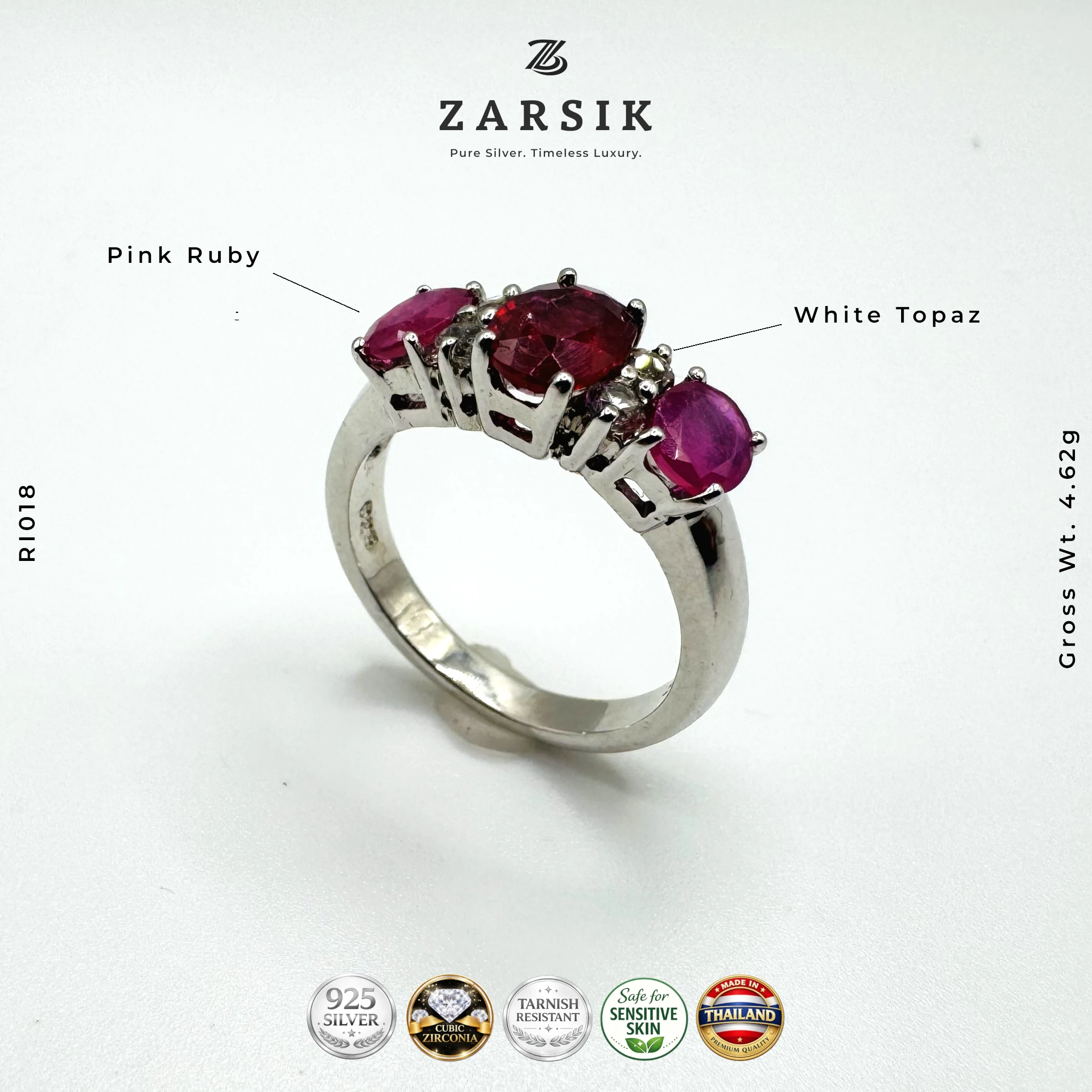 RI018 - Luxury Genuine Pink Ruby and White Topaz Ring – 925 Sterling Silver Luxury Genuine Pink Ruby and White Topaz Ring – 925 Sterling Silver