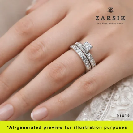 Try on illustration of 925 Sterling Silver Double Ring Set