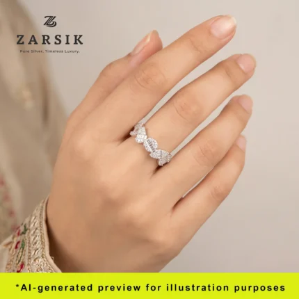 Try on Geometric Cubic Zirconia Zig-Zag Sterling Silver Ring