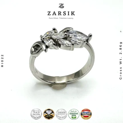 Floral Cluster 925 Silver Ring – Rhodium Plated