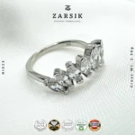 Curved Crown Ring with Sparkling Cubic Zirconia – Rhodium Plated 925 Silver | Thailand