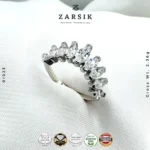 Curved Crown Ring with Sparkling Cubic Zirconia - Rhodium Plated 925 Silver | Thailand - Image 2