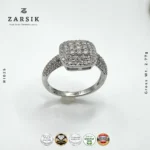 Double Halo Square Cluster 925 Silver Ring – Rhodium Plated Thai‑Made CZ Ring