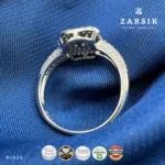 Double Halo Square Cluster 925 Silver Ring – Rhodium Plated Thai Made - Image 3