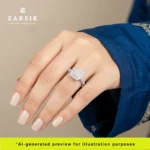 Double Halo Square Cluster 925 Silver Ring – Rhodium Plated Thai Made - Image 2