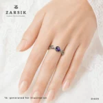 Amethyst 925 Silver Ring on hand with cubic zirconia accents and twisted silver band by ZARSIK