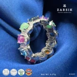 Luxury Multi-Gemstone 925 Silver Ring – Rhodium Plated Thai Statement Ring - Image 4