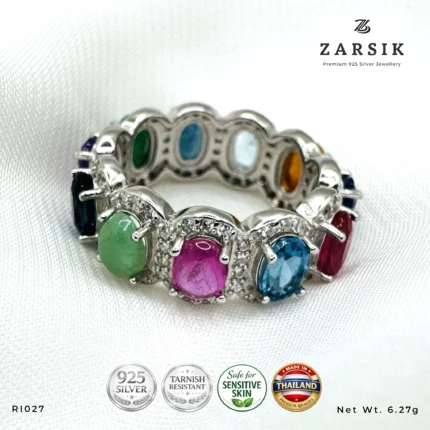 Luxury Multi-Gemstone 925 Silver Ring