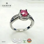 Ruby 925 Silver Ring with oval ruby and rhodium-plated openwork sterling silver band