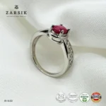 Ruby 925 Silver Ring with oval ruby and rhodium-plated openwork sterling silver band